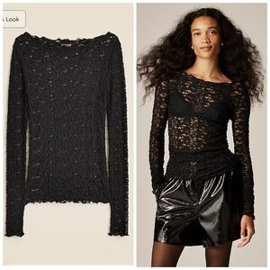 J. Crew • NWT • Lace Boatneck Top in Black